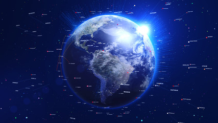Wall Mural - Digital blue globe with shiny lights and lines around. Technology concept.