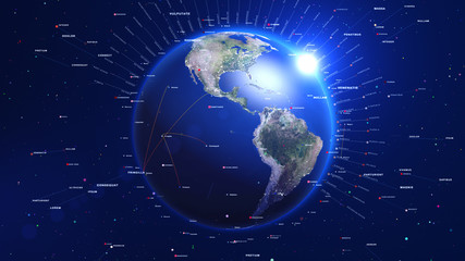 Wall Mural - Digital blue earth with shiny lights and lines around. Technology concept.