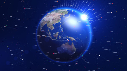Wall Mural - Digital blue earth with shiny lights and lines around. Technology concept.
