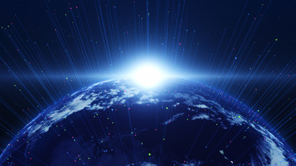 Wall Mural - Shiny blue earth with 3d lines around. Technology and global network concept.