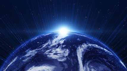 Wall Mural - Shiny blue earth with 3d lines around. Technology and global network concept.