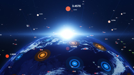 Wall Mural - shiny blue earth with 3d lines around. technology and global network concept.