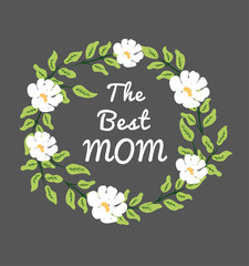  Mother's Day greeting card. Flowering trees, spring, vector, bloom, tree. Spring wreath with leaves, plants and decorative branches