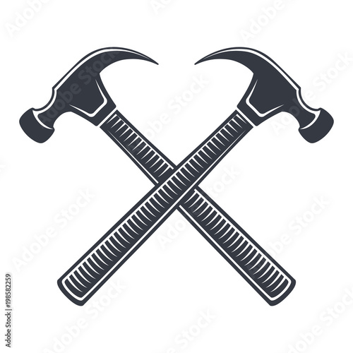 Vintage hammer Icon, joiner's tools, simple shape, for graphic design of logo, emblem, symbol, sign, badge, label, stamp, isolated on white background Poster Mural XXL