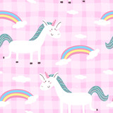 Fototapeta Dinusie - cute unicorn on a pink backgroun. vector pattern