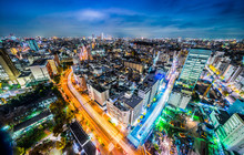 Asia Business Concept For Real Estate And Corporate Construction - Panoramic Modern City Skyline Aerial Night View Of Bunkyo, Tokyo, Japan
