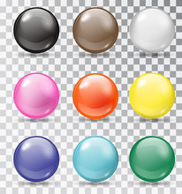 Set Of Glossy Balls On A Transparent Background. Isolated Objects. Vector Illustration