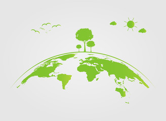 Wall Mural - Ecology,tree on earth cities help the world with eco-friendly concept ideas.vector illustration