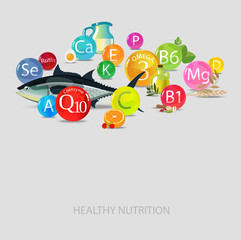 Wall Mural - Vitamins, minerals and food