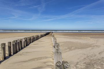 Spur Dikes at Domburg Beach with Blue Sky / Netherlands