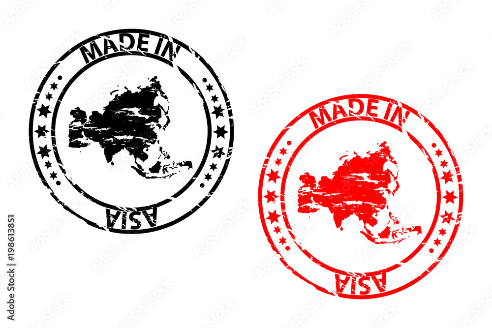 Made in Asia - rubber stamp - vector - Asia continent map pattern ...