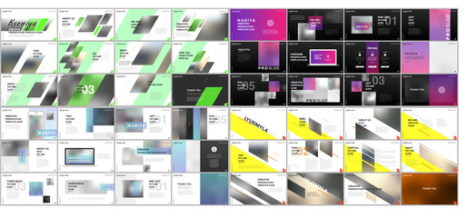 Wall Mural - Set of minimal presentations, portfolio templates. Simple elements on white and black background. Brochure cover vector design. Presentation slides for flyer, leaflet, brochure, report, advertising