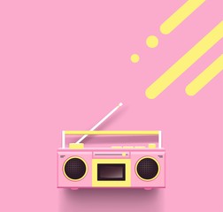 Pink radio on pink background. Top view. Vector illustration