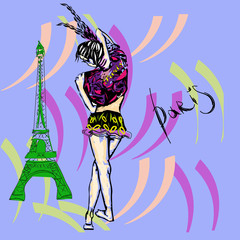 Wall Mural - Girl with Eiffel tower