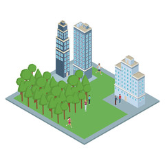 Poster - Isometric office buildings with park vector illustration graphic design