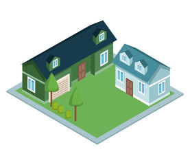 Sticker - Isometric group of houses 3d vector illustration graphic design