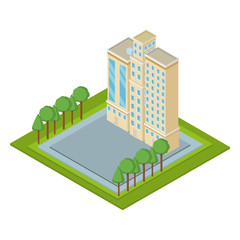 Sticker - Company tower building isometric 3d vector illustration graphic design