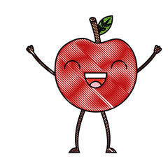 Wall Mural - cartoon kawaii apple fruit happy character