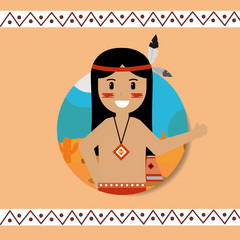 Sticker - native american portrait traditional weapons vector illustration