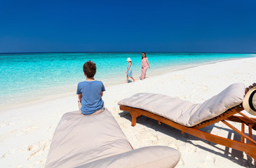 Poster - Mother and kids at tropical beach