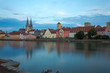 View from Danube on Regensburg's Skyline During Blue Hour