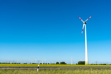 Renewable energy plants with a blue sky seen in Germany