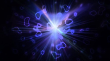 Wall Mural - Abstract figures shimmer in the light at the center of the screen, move and disappear on the background of the abstract movement of small dots. Looped HD background for presentations, video ads