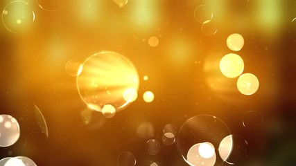 Wall Mural - Golden luxury glass transparent balls shimmer, move and disappear against the background of abstract movement of small dots. Looped background HD for presentations, videos, advertising