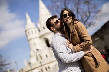 Loving couple in the historical  area of Budapest, Hungary