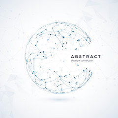 Global network connection. Abstract world wireframe, point and line composition concept of global net.  Technology and cyberspace background. Vector Illustration