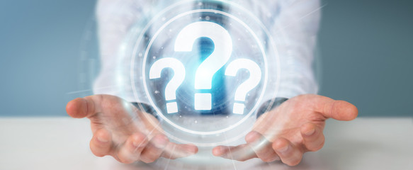 Fototapete - Businessman using question marks digital interface 3D rendering