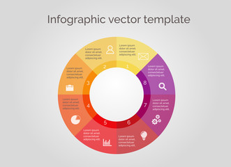 round infographic for presentations with 8 different options