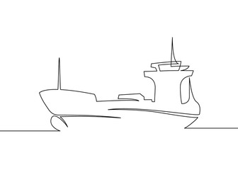 Wall Mural - Continuous one drawn line cargo ship silhouette