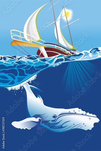 Dekoracja na wymiar  zaglowka-plynaca-nad-wielorybem