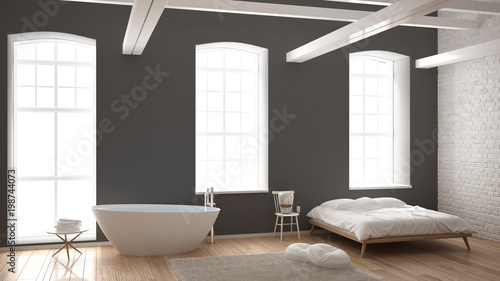 Classic Industrial Modern Bedroom With Big Windows Brick