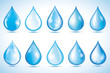 Set of different water drops isolated
