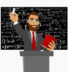 Wall Mural - professor of physics and mathematics conducts scientific lectures and writes formulas on a blackboar