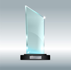 glass trophy award vector illustration. vector illustration of shiny award. glossy transparent troph