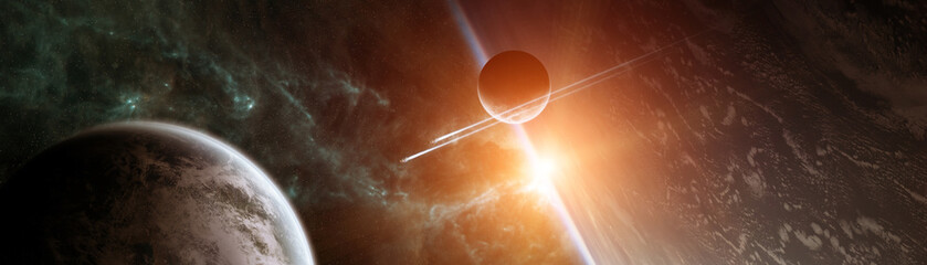 Wall Mural - panoramic view of planets in distant solar system 3d rendering elements of this image furnished by n