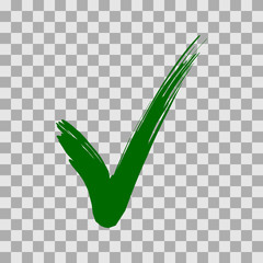 Green check mark isolated on transparent background. 