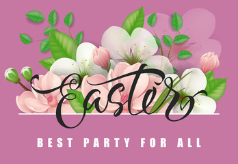 Wall Mural - Easter Best Party for All lettering. Easter invitation. Handwritten and typed text, calligraphy. For greeting cards, posters, leaflets and brochures.