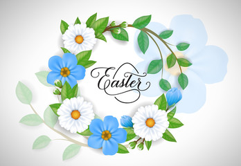 Wall Mural - Easter lettering in flower wreath. Easter greeting card. Handwritten text, calligraphy. For greeting cards, posters, leaflets and brochures.