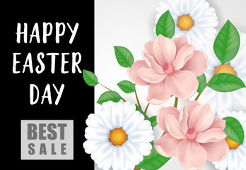 Wall Mural - Happy Easter Day Best Sale lettering. Easter sale invitation with flowers. Typed text, calligraphy. For flyers, posters, leaflets and brochures.