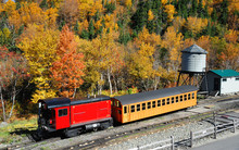 Cog Train In The Station In Autumn Forest