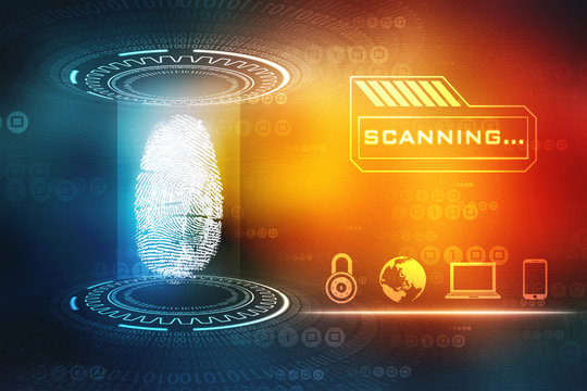 Security concept: fingerprint Scanning on digital screen. Cyber Security Concept. 3d render