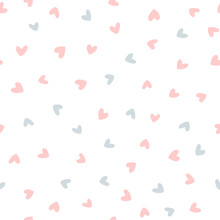 Repeated Hearts Drawn By Hand. Cute Seamless Pattern. Endless Romantic Print.