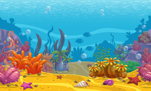 Cartoon Seamless Underwater Background.