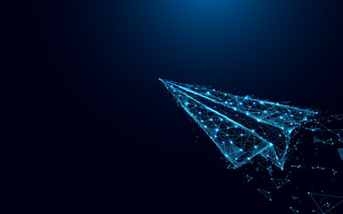 Fototapete - Abstract shark form lines and triangles, point connecting network on blue background. Illustration vector