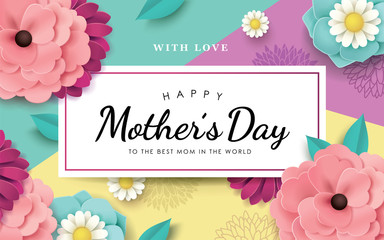 Wall Mural - Mother's day greeting card design with beautiful blossom flowers