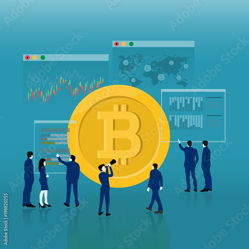 Flat Design Cryptocurrency Bitcoin Trading Vector Illustration - 